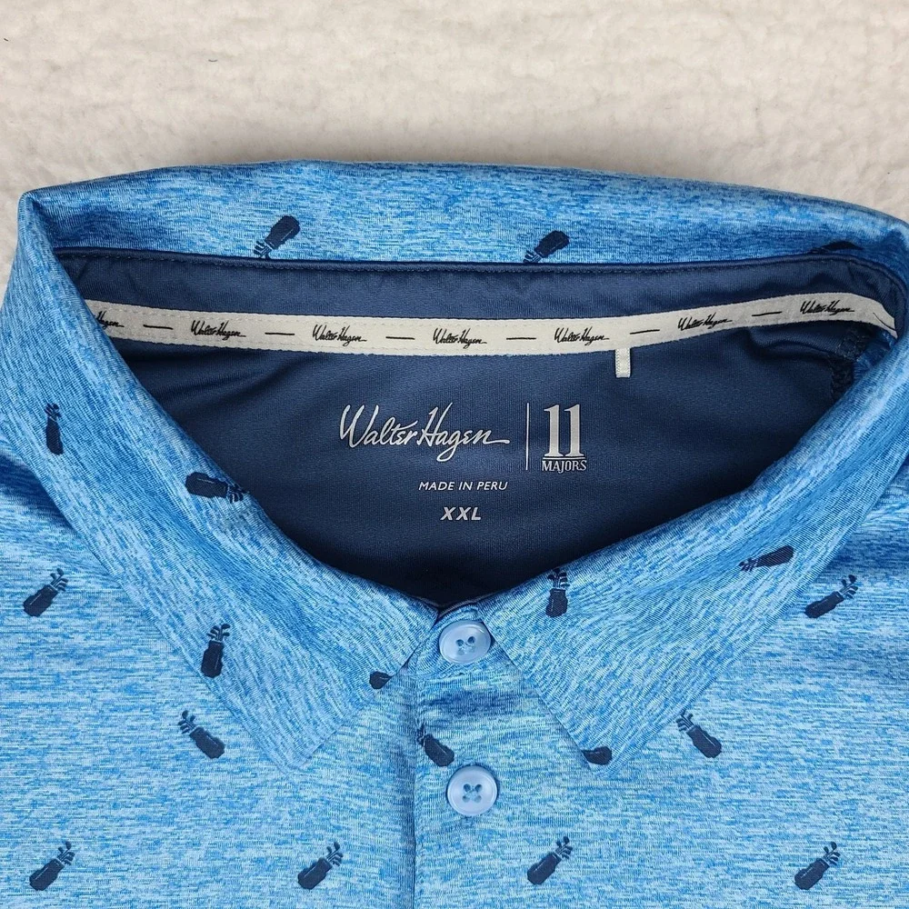 Walter Hagen Polo Shirt Mens 2XL XXL Blue Performance Majors 11 Golf